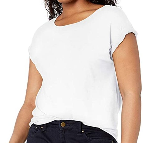 Daily Ritual Tops - Women's Jersey Short-Sleeve Boat Neck Shirt White